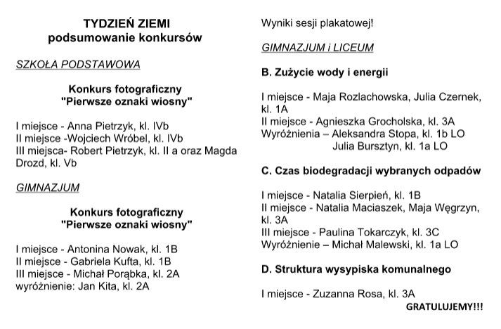tydzien ziemi wyniki